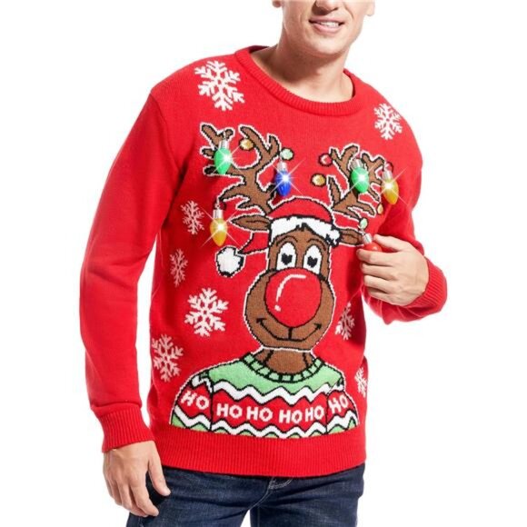 Men's Christmas Rudolph Reindeer Holiday Festive Knitted Sweater Cardigan - Picture 2 of 5